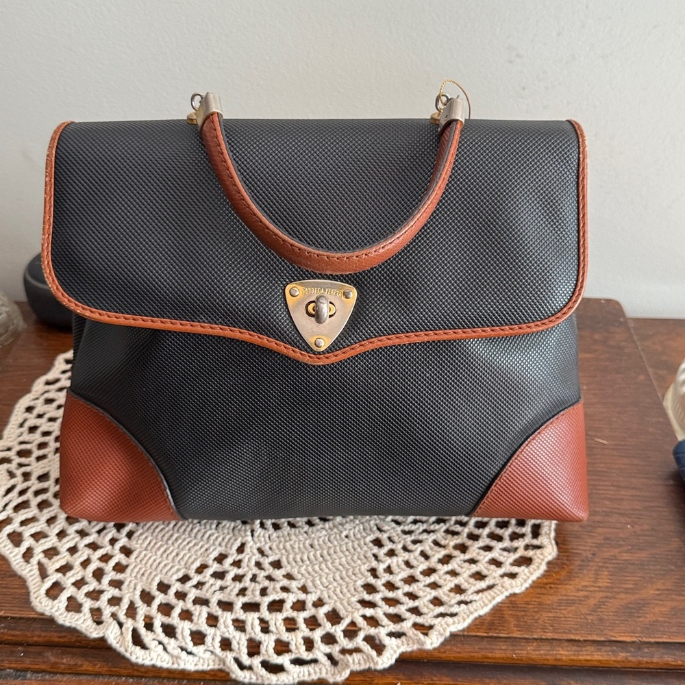 Bottega  Black and Brown Handbag with Gold Details